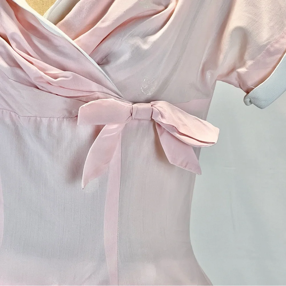 VINTAGE 50s MCM sailor nautical dress fit flare pastel pink midi Tailored Junior - Picture 6 of 14